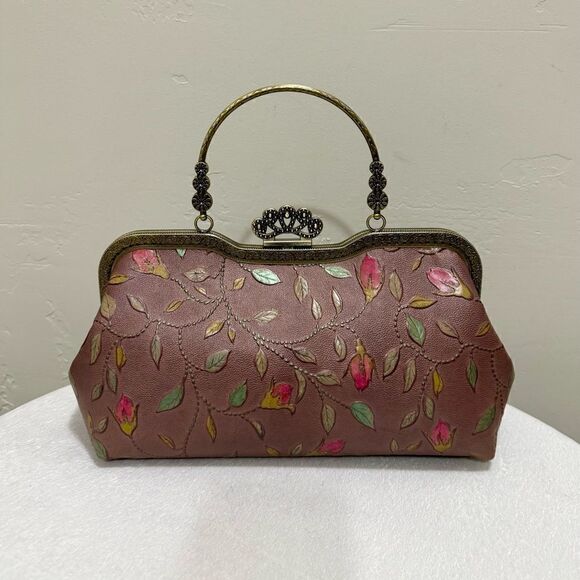 Handmade Vintage Style Genuine Embossed Cowhide Crown Shade Closure Satchel - Picture 3 of 15